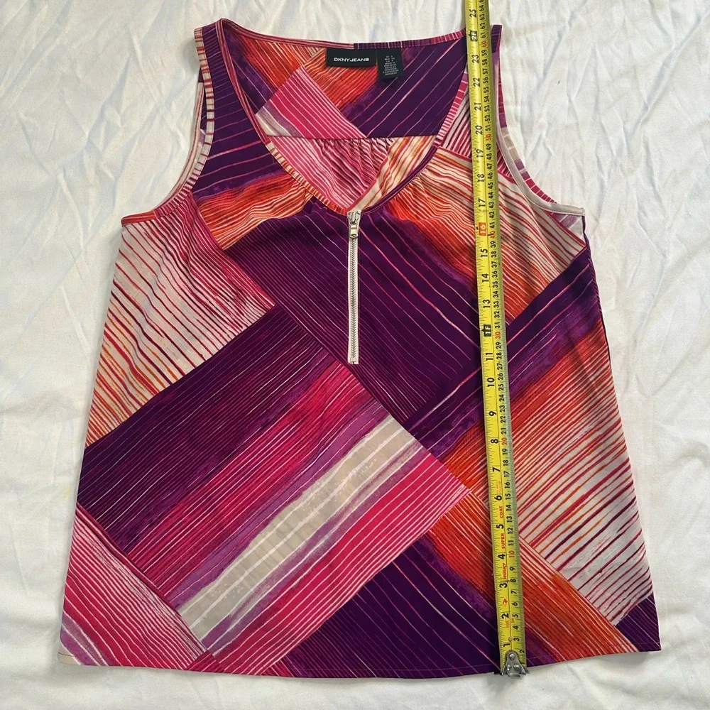 DKNY Jeans Women’s Sleeveless Zip Front Tank Top Multicolor Abstract Print Y2K M - Picture 8 of 11
